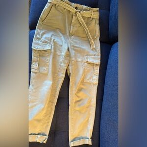 Pre loved cargo high belted olive green jeans by Frame